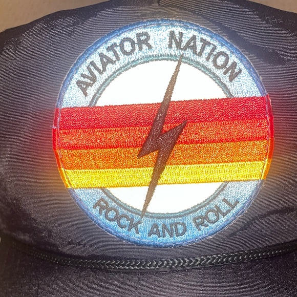 Aviator Nation Black Nylon Hat Rock and Roll Thunder Bolt Patch - Picture 3 of 6
